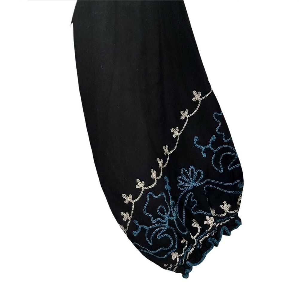 Lucky Brand Shift Dress Womens Small Black Embroidery Bohemian Boho 3/4 Sleeve - Picture 7 of 9